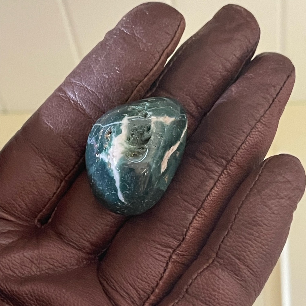 Oregon Jasper Green and White Polished Stone